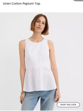 NWT LOFT Linen Cotton Peplum Top - White